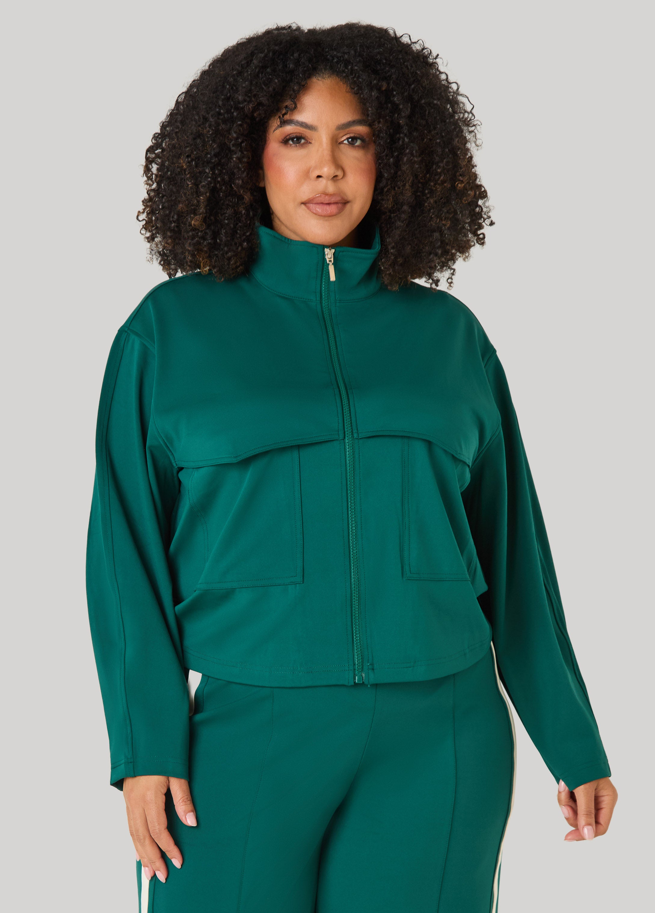 Plus Size Funnel Neck Track Jacket
