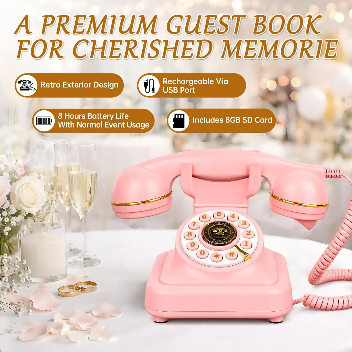 Audio Guest Message Book Phone Telephone Vintage Antique Wedding Stand Corded Guest Book for Wedding Party Use