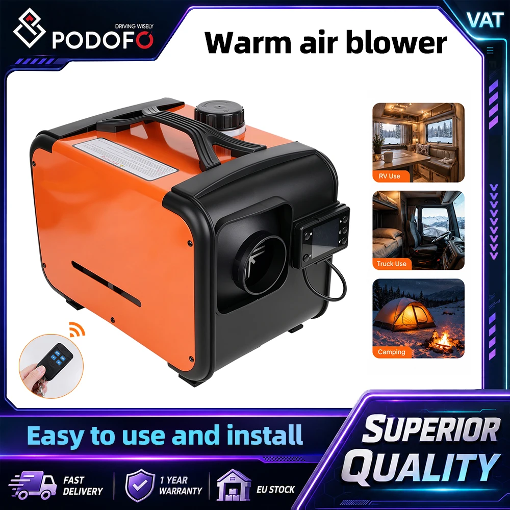 Podofo, chauffage à air diesel horizontal 12V 24V, chauffage pour camion, chauffage pour camping-car, avec télécommande, écran LCD, chauffage rapide, chauffage sur pied, chauffage à air pour bateaux,