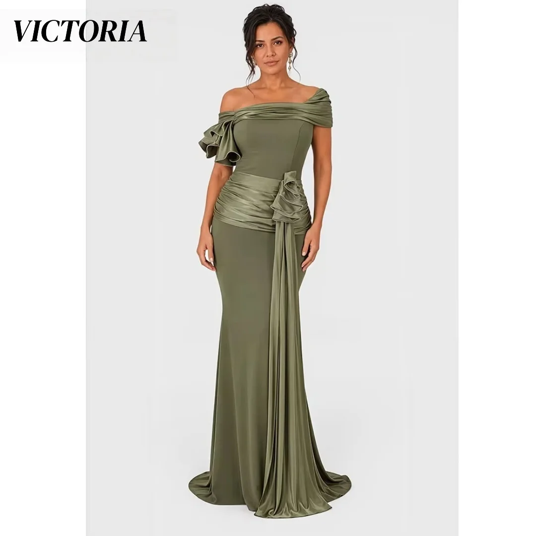 Customized Fashion Sheath Floor Length Maxi Off-the-shoulder Ruffle Vertically Soutache Jersey Mother Of The Bride Dresses Cust