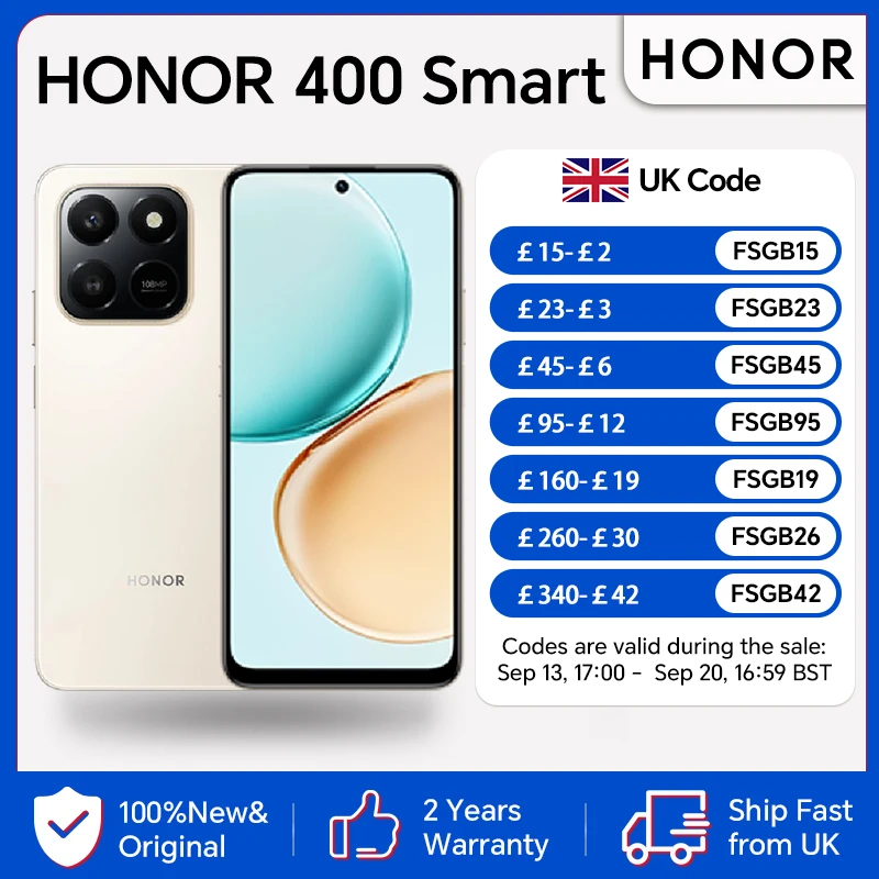 HONOR 400 Smart 4G,EU Version,108MP Main Camera,6500mAh Battery, 5-star SGS Premium Drop Protection, Instant AI Button,IP54, HONOR Smartphone,4G Smartphone