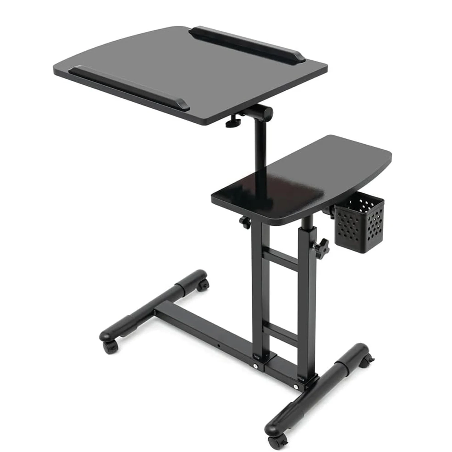 Mobiler Stehschreibtisch, höhenverstellbarer Laptop-Tisch (65–95 cm) für Bett und Sofa, neigbarer, tragbarer, kleiner Computer-Arbeitsplatz mit Rollen, Tisch für den Einsatz über dem Bett, geeignet für das Homeoffice, 68 x 40 cm.