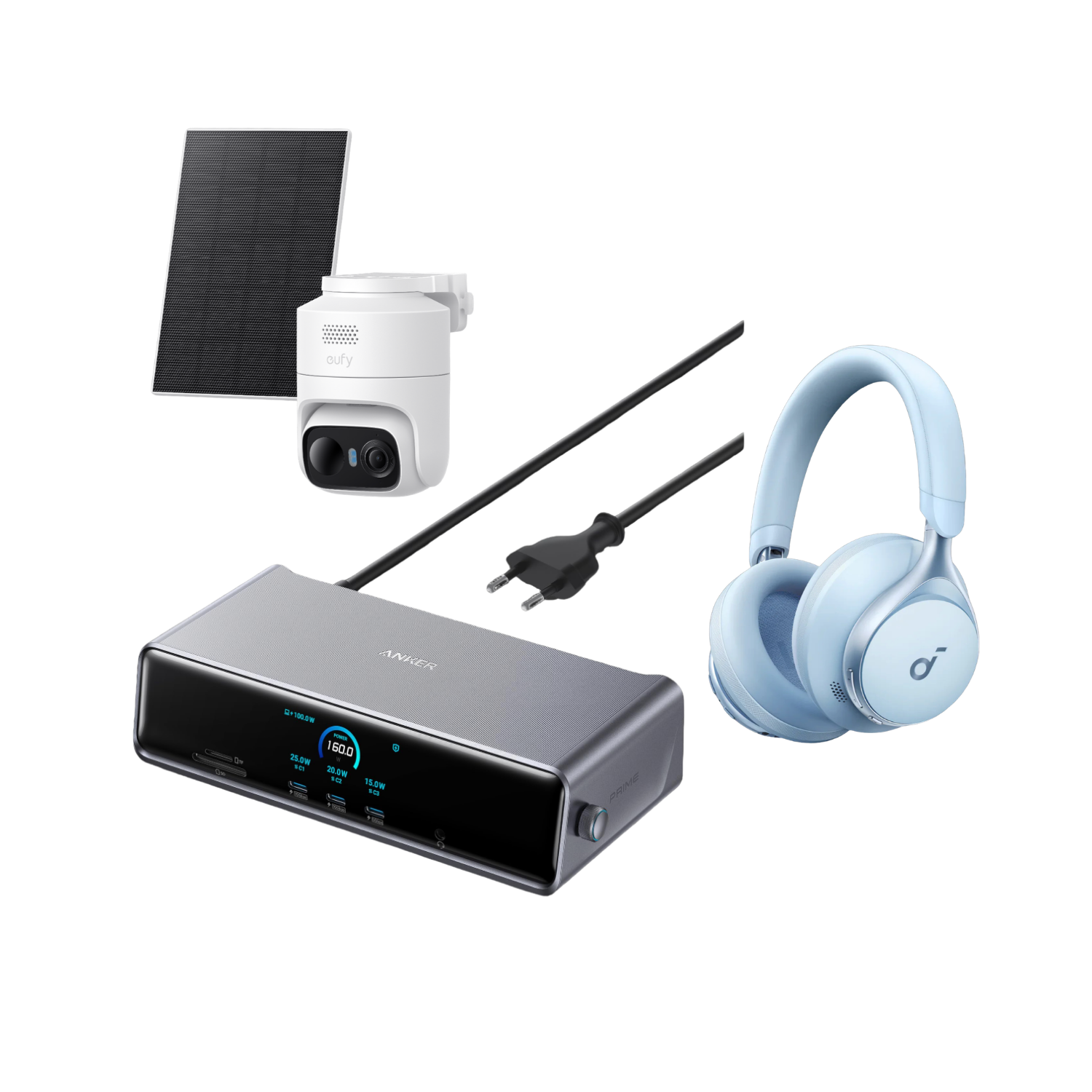 Anker Prime Docking Station (14-in-1, Dreifach-Display, MST) und eufyCam C37 und Space One