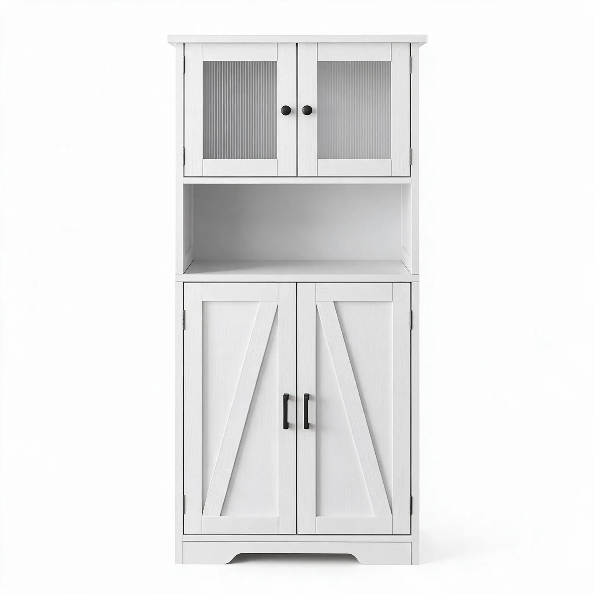 Meuble de rangement pour linge de maison, autoportant, avec portes en verre et étagères réglables – armoire rustique de 128 cm de hauteur, idéale pour la salle de bain, la cuisine ou le salon, couleur
