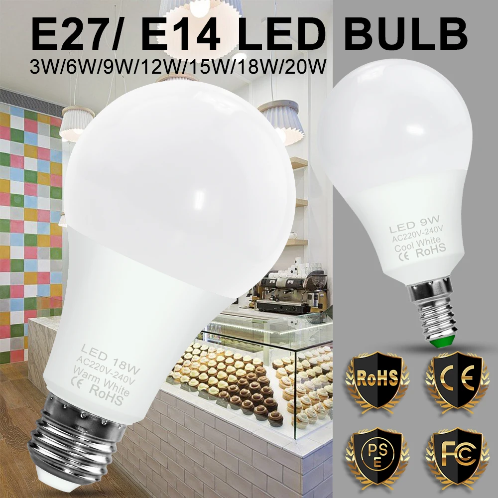 Led-lampe Lichter 220 v Spot Birne E14 LED Lampe Innen Licht 3 watt 6 watt 9 watt 12 watt 15 watt 18 watt 20 watt LED E27 Kerze Foco Lampe Scheinwerfer Wohnkultur