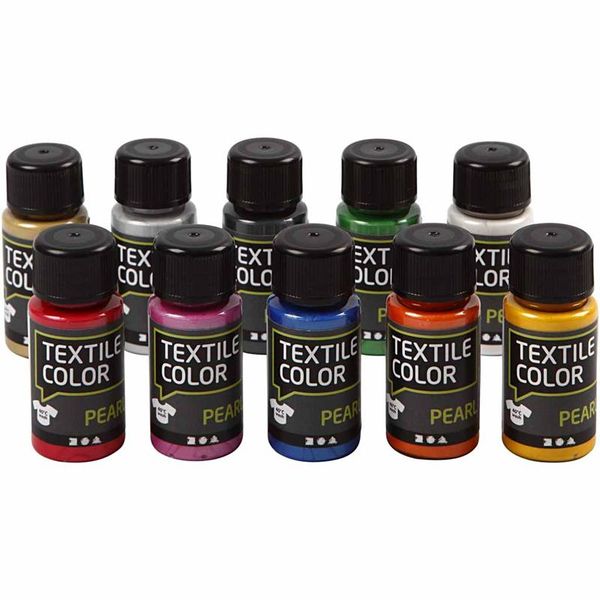 Creativ Company Textilfarbe, Perlmutt, Sortierte Farben, 10x50 ml
