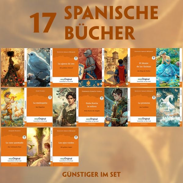 17 spanische Bücher (17 Bücher + Audio-Online) - Frank-Lesemethode - Kommentierte zweisprachige Ausgabe Spanisch-Deutsch, Set von Cuentos,Gustavo