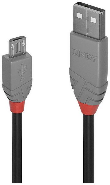 LINDY USB-Kabel USB 2.0 USB-A Stecker, USB-Micro-B Stecker 3.00 m Schwarz, Grau 36734