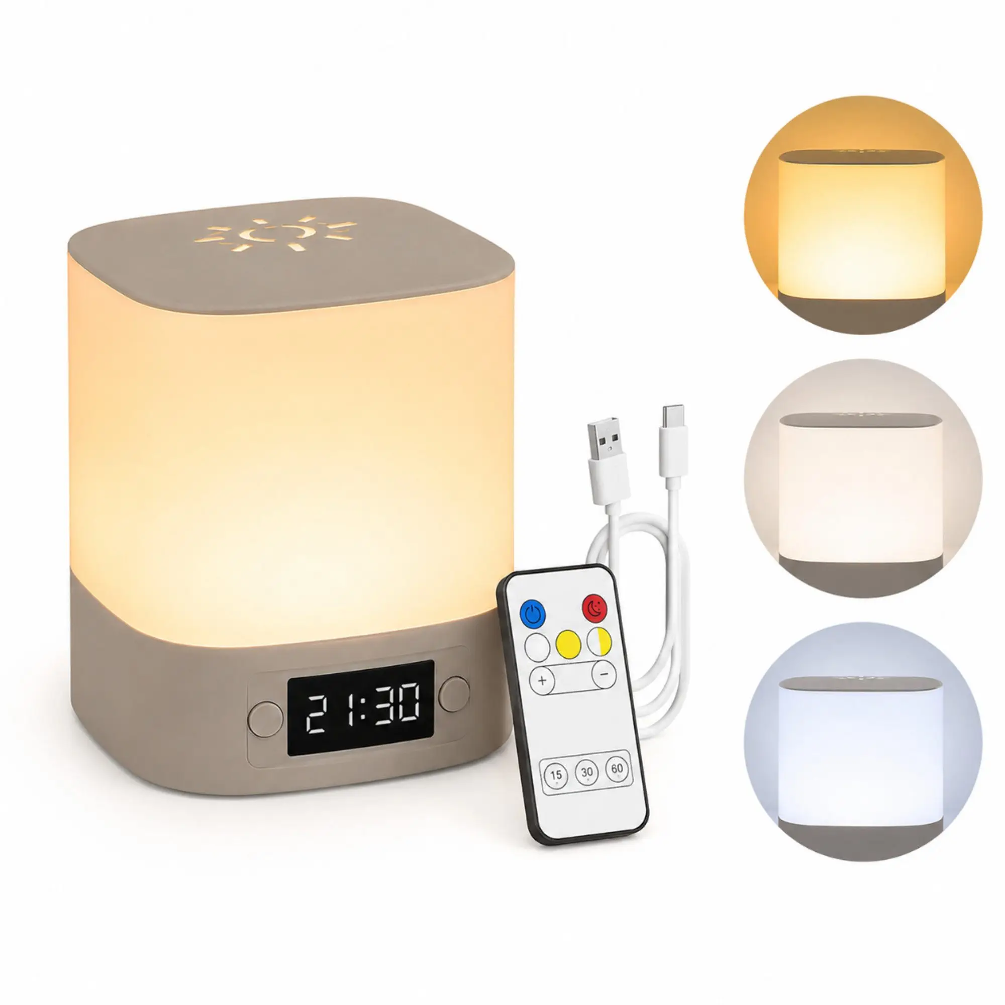 Lampe de chevet avec horloge et alarme, lampe de chevet à intensité variable avec télécommande et commande tactile, 3 couleurs de lumière, lampe rechargeable, lampe de nuit pour bébé, lumière d