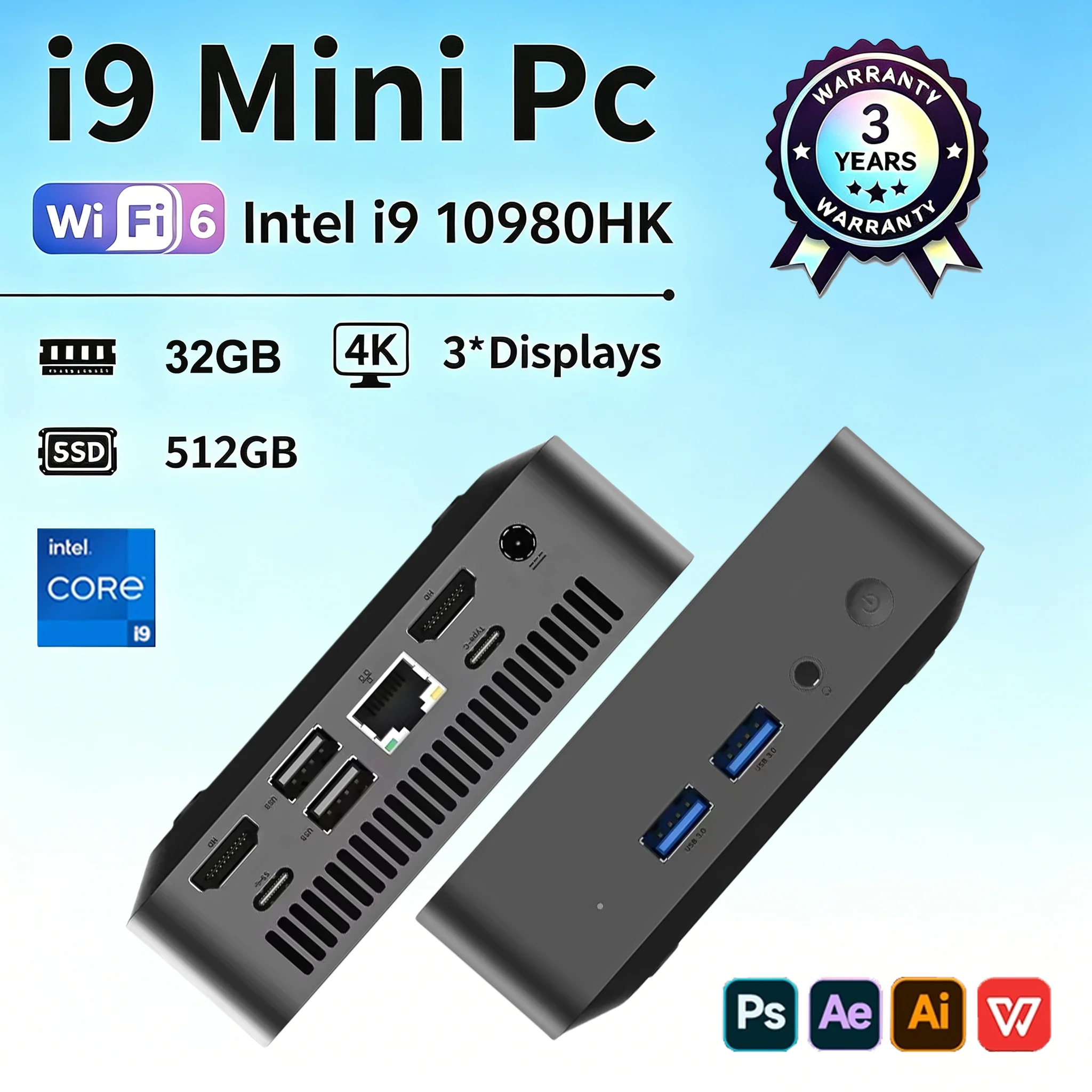 I9 MINI Gaming-PC Windows 11 Intel Core I9 10980HK MINI Host 16GB 32GB DDR4 2048GB SSD Wi-Fi 6 BT5.2 Gaming MINI PC