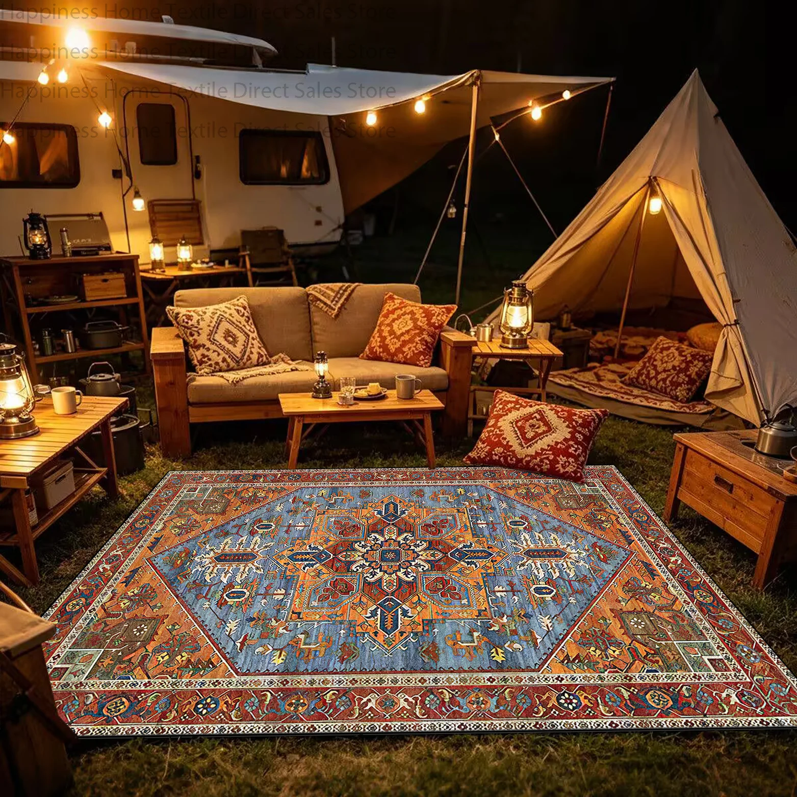 Persian Vintage Geometric Style Outdoor Carpet Living Room Bedroom Non-slip Washable Rug Large Area Soft Fluffy Office Floor Mat