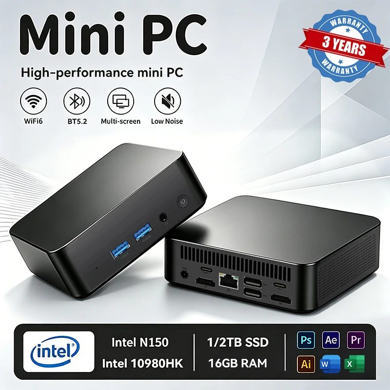 Mini PC 2026 Intel Core I9 10980HK N150 Ordinateur Portable Mini PC 16 Go de RAM 1 To SSD Windows 11 Pro PC Gaming 4K Bureau Étude WIFI 6 BT5.2