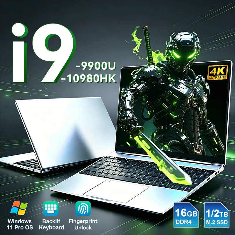 2026 Intel Core I9 10980HK 9900U Laptop Windows 11 Pro 16GB RAM 1TB 2TB SSD Portable Gaming Laptops Computer 15.6