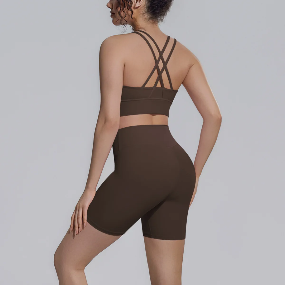 Ensemble de yoga 2 pièces pour femmes, ensemble de fitness, vêtements de sport, soutien-gorge de sport à dos croisé, short de sport, ensembles d'entraînement, vêtements de sport, tenue de gym
