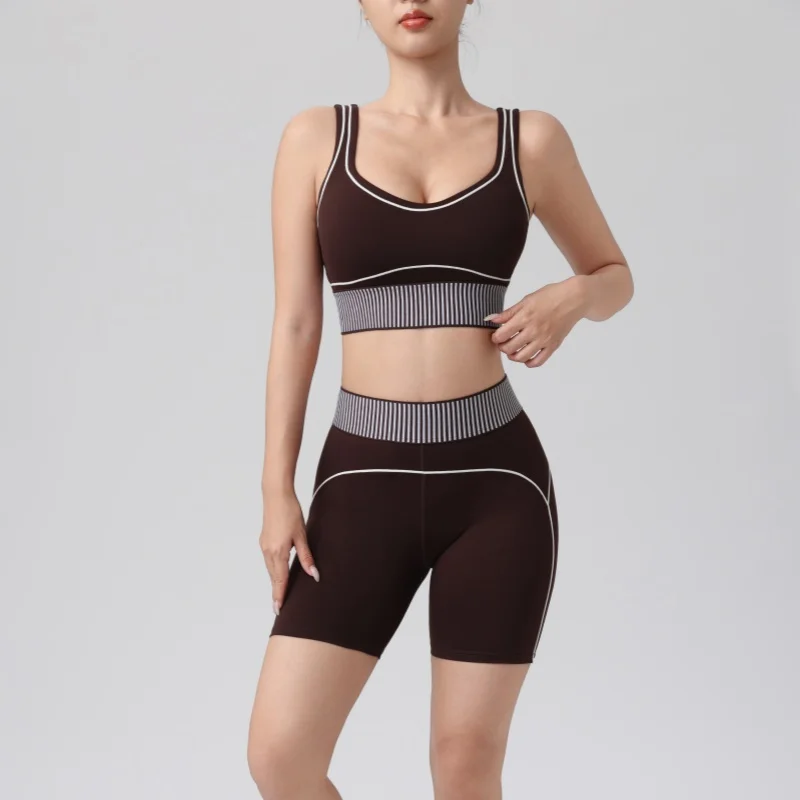 Ensemble de yoga 2 pièces, tenues de sport pour la salle de sport, vêtements de sport d'extérieur, ensemble de yoga pour femmes, brassière de sport, short taille haute, vêtements de sport, tenue athlétique
