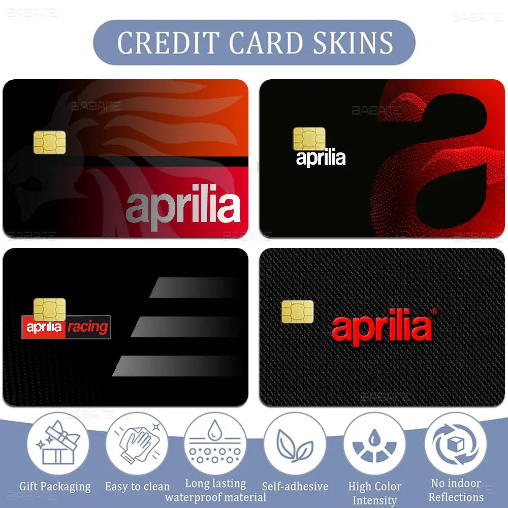 Autocollants de protection pour carte de crédit A-Aprilia, motif moto de dessin animé, pour carte bancaire, carte de bus, carte de métro, imperméables, cadeau pour femme