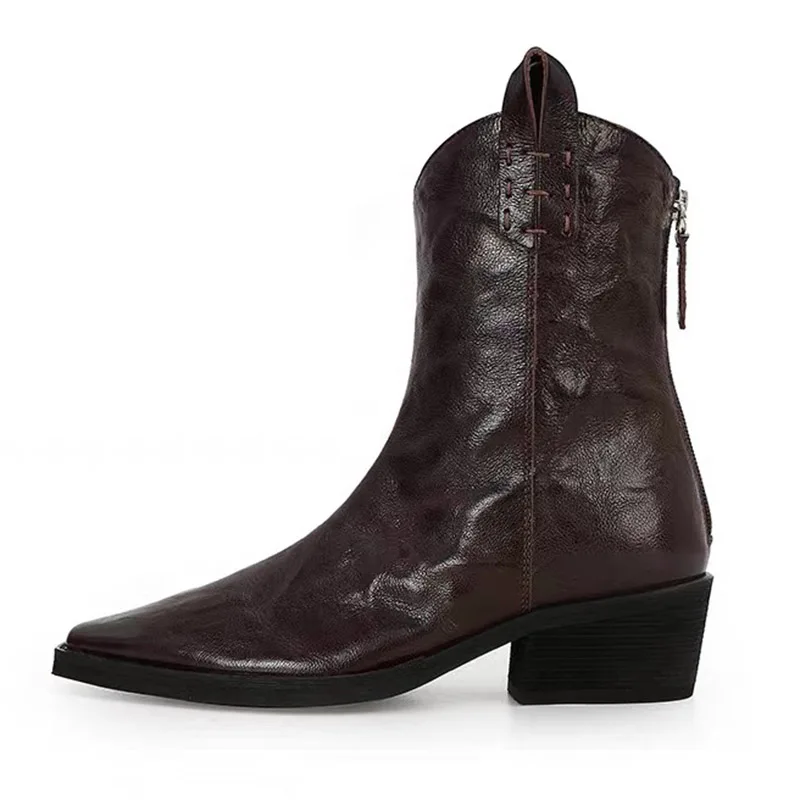 Aneikeh 2027 Herbst Winter Plus Pelz Spitz Zehen Reißverschluss Stiefeletten Vintage Punk Stil Quadratische Niedrige Absätze Damenschuhe