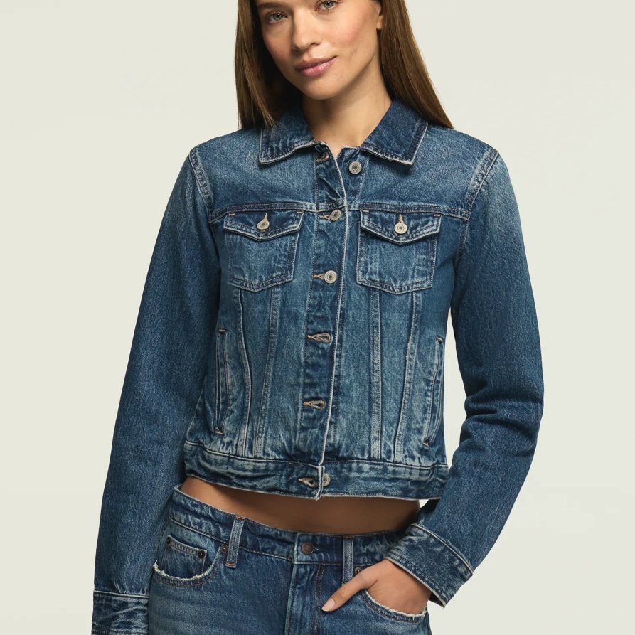 Lucky Brand Denim Shrunken Trucker Jacket - Women's Clothing Outerwear Jackets Coats in Unique Wash, Size L
