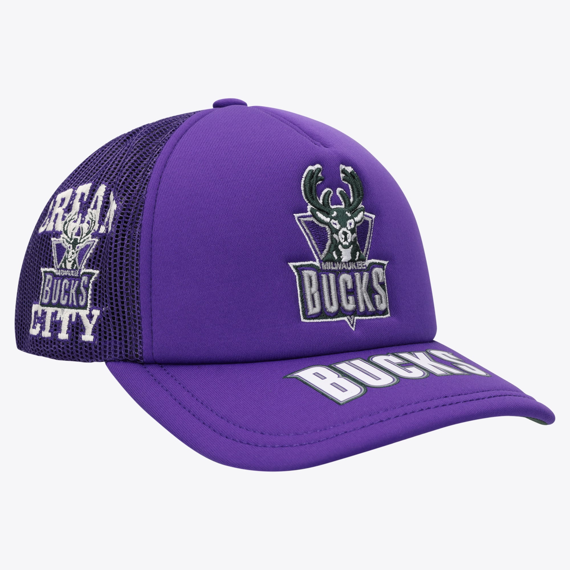 Milwaukee Bucks Mitchell & Ness Team Origins Hardwood Classics Trucker Cap – Lila