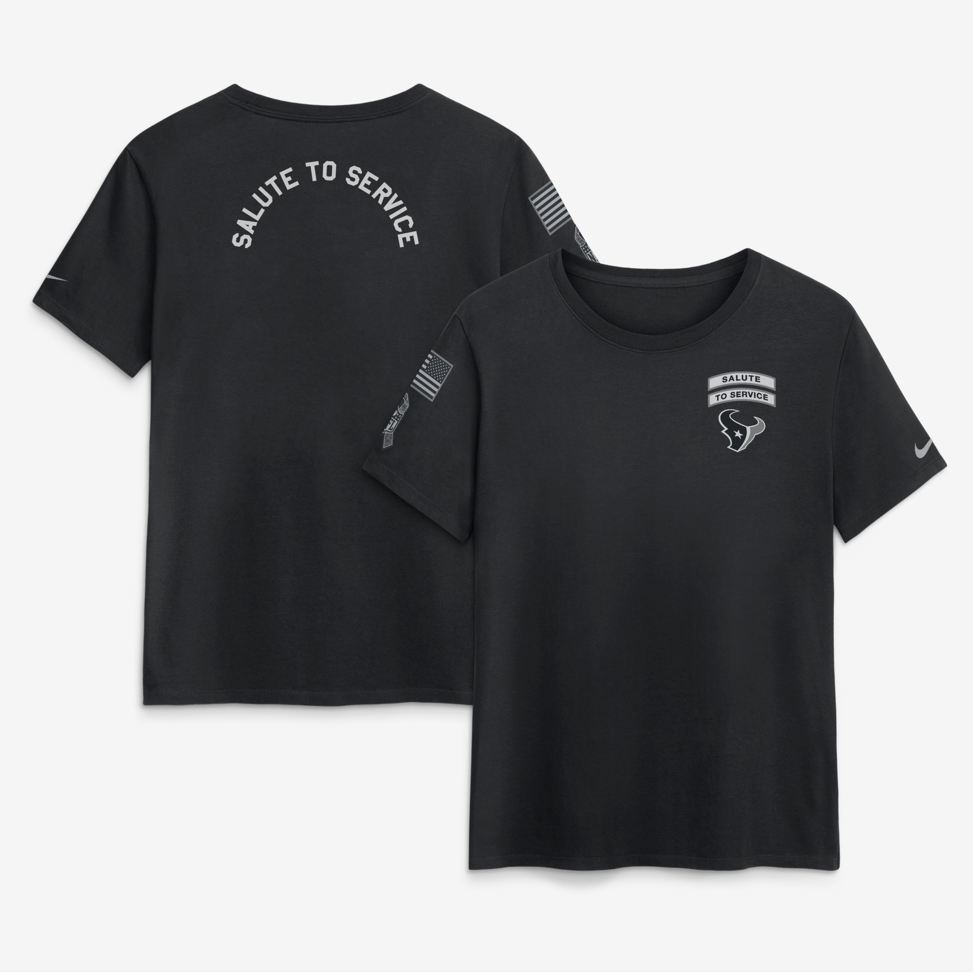 Schwarzes Nike Damen-T-Shirt „Houston Texans 2026 Salute to Service“
