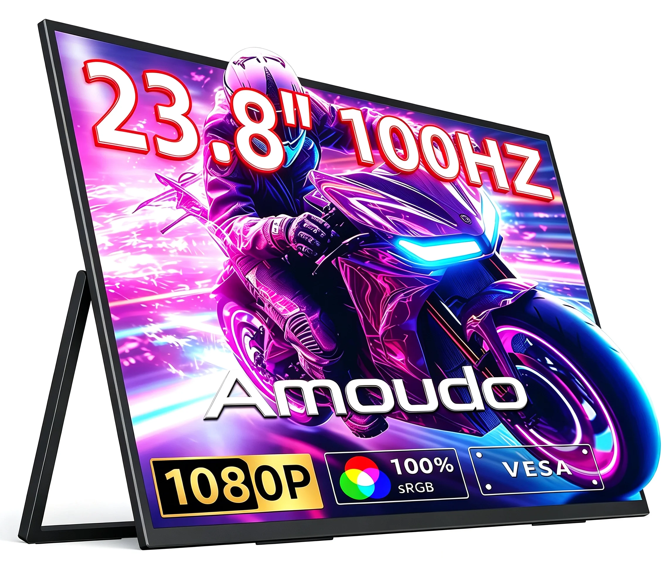 Amoudo, écran portable de 23,8 pouces, résolution 1920 x 1080p, 100 Hz, compatible VESA, écran portable à écran large, écran mobile, deuxième écran.