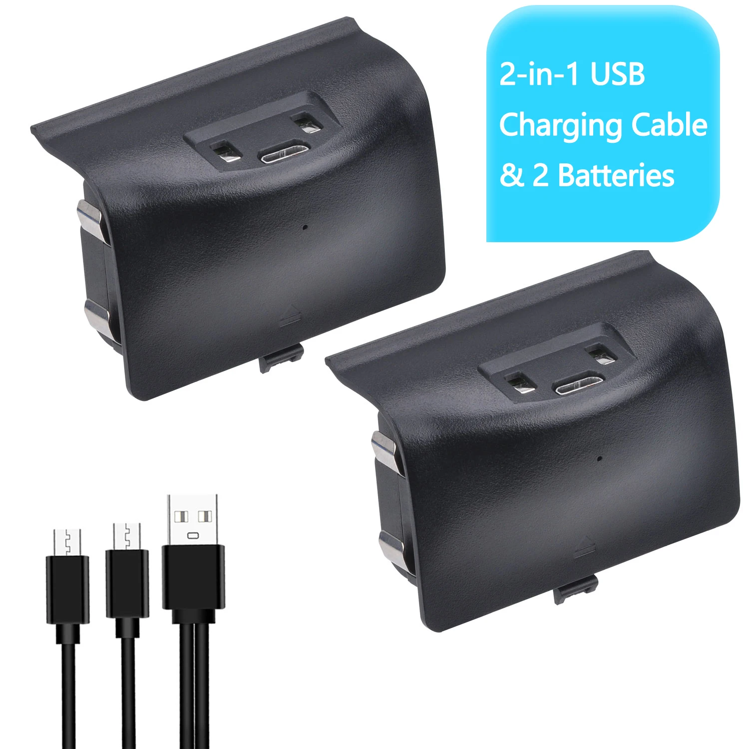Batmax 1400mAh Battery for Xbox One/Xbox One S/Xbox One X/Xbox One Elite Wireless Controller Gamepads + 2-in-1 USB Cable(2 Pack)