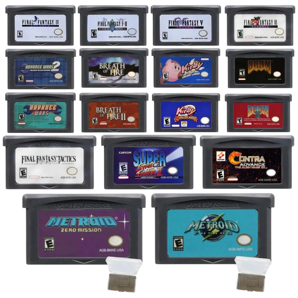 USA GBA Game Cartridge Kirby Wars More Friends Street Fighter Doom Metroid for Advance GBA SP Retro Video Game Collection Gift