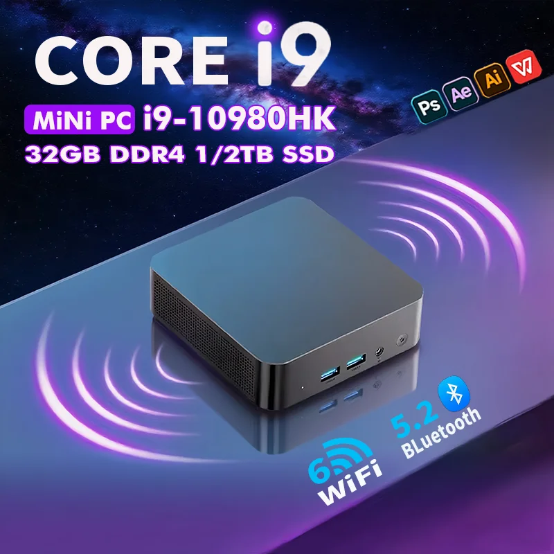 NEW Intel CORE I9-10980HK/N150 Portable Mini PC Computer Windows 11 32GB DDR4 1/2TB SSD Gaming Computer WiFi 6 Office Desktop