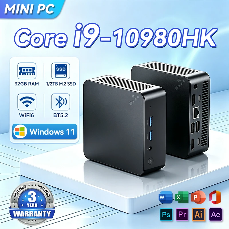 Mini PC Windows 11 Pro Intel Core I9 10980HK N150 Computer PC 32GB RAM 1TB SSD WiFi 6 BT5.2 4K UHD Gaming PC Desktop Home Office