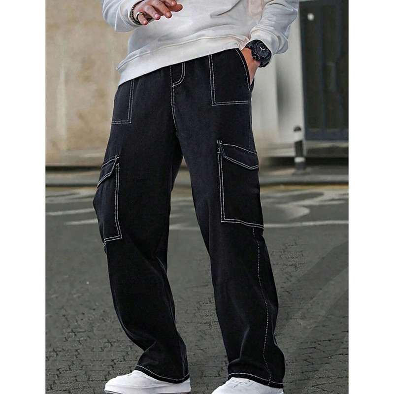 Men's Cargo Pants Cargo Trousers Trousers Elastic Waist Multi Pocket Flap Pocket Solid Color Windproof Comfort Daily Outdoor Camping Hiking Streetwear Stylish Khaki Black Inelastic