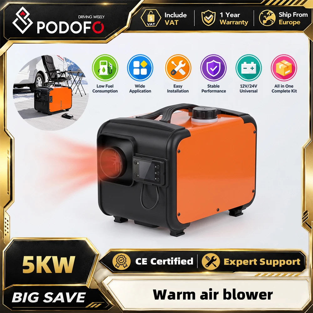 Podofo, chauffage diesel 8 kW, 12 V, 24 V, chauffage rapide en 15 minutes, niveau sonore ≤ 50 dB, faible bruit, chauffage sur pied, chauffage d