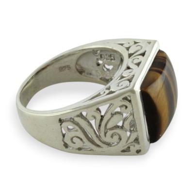 Warmth,'Hand Crafted Sterling Silver and Tiger Eye Men's Ring'