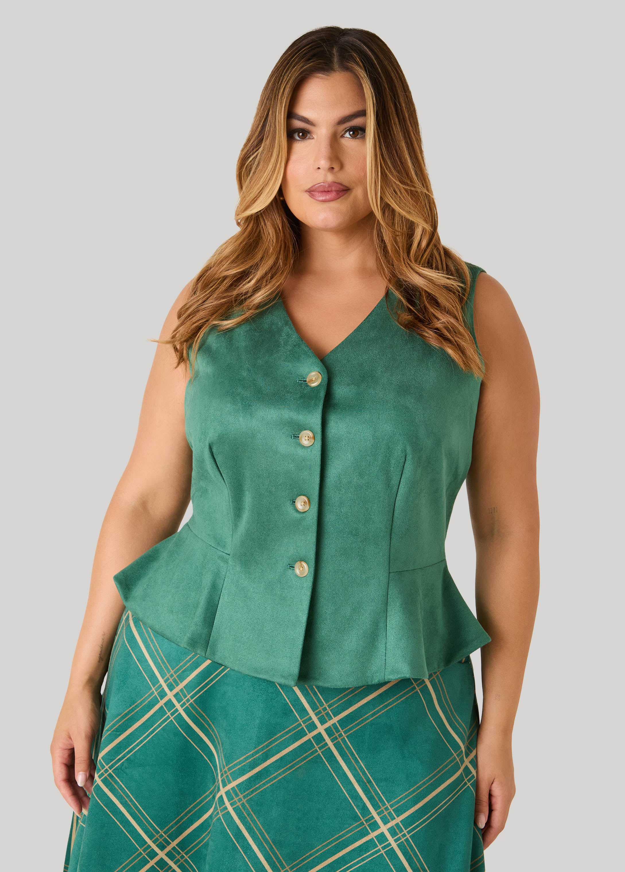 Plus Size Faux Suede Peplum Vest