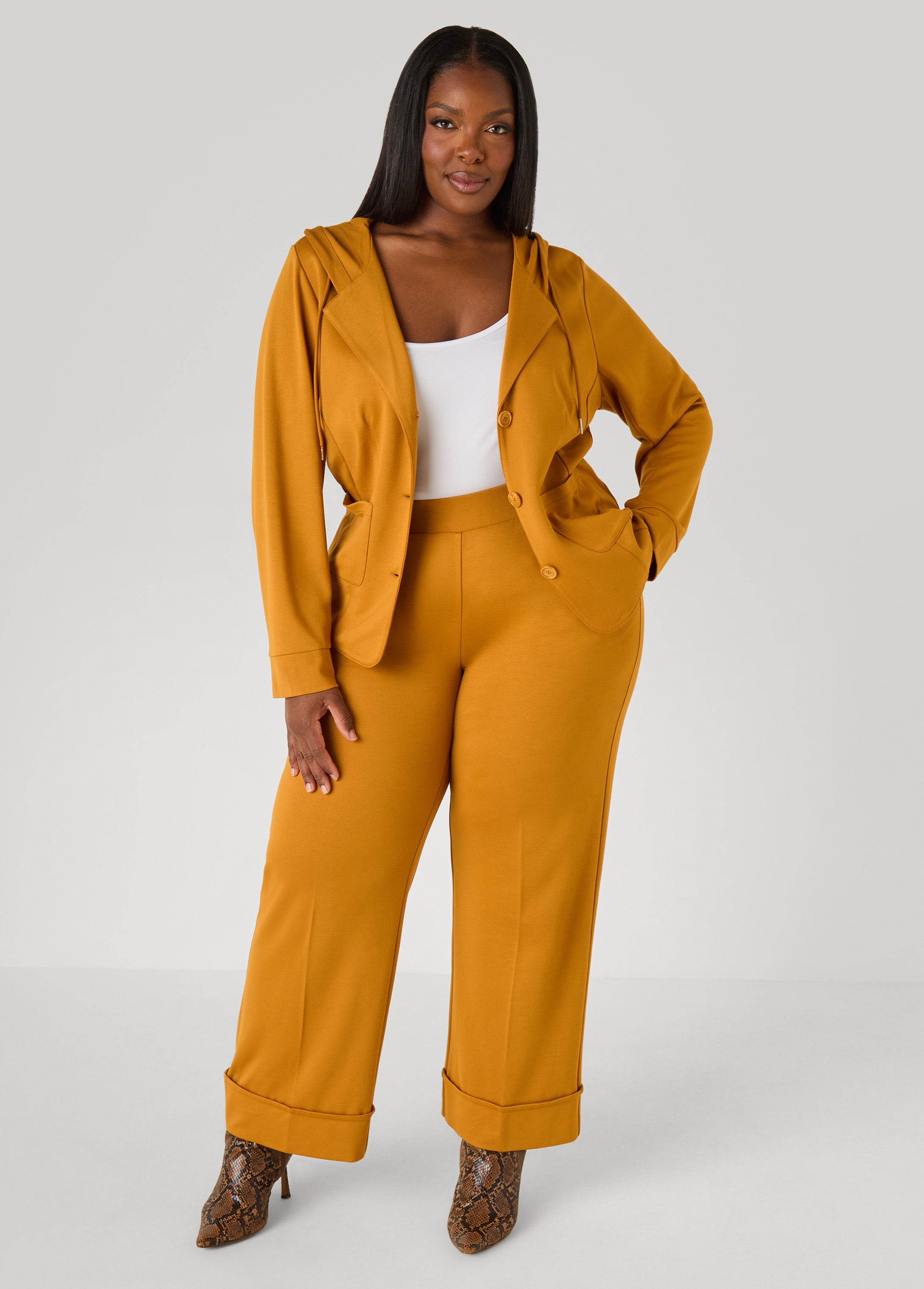 Plus Size Cuffed Ponte Straight Leg Pants - Ashley Stewart