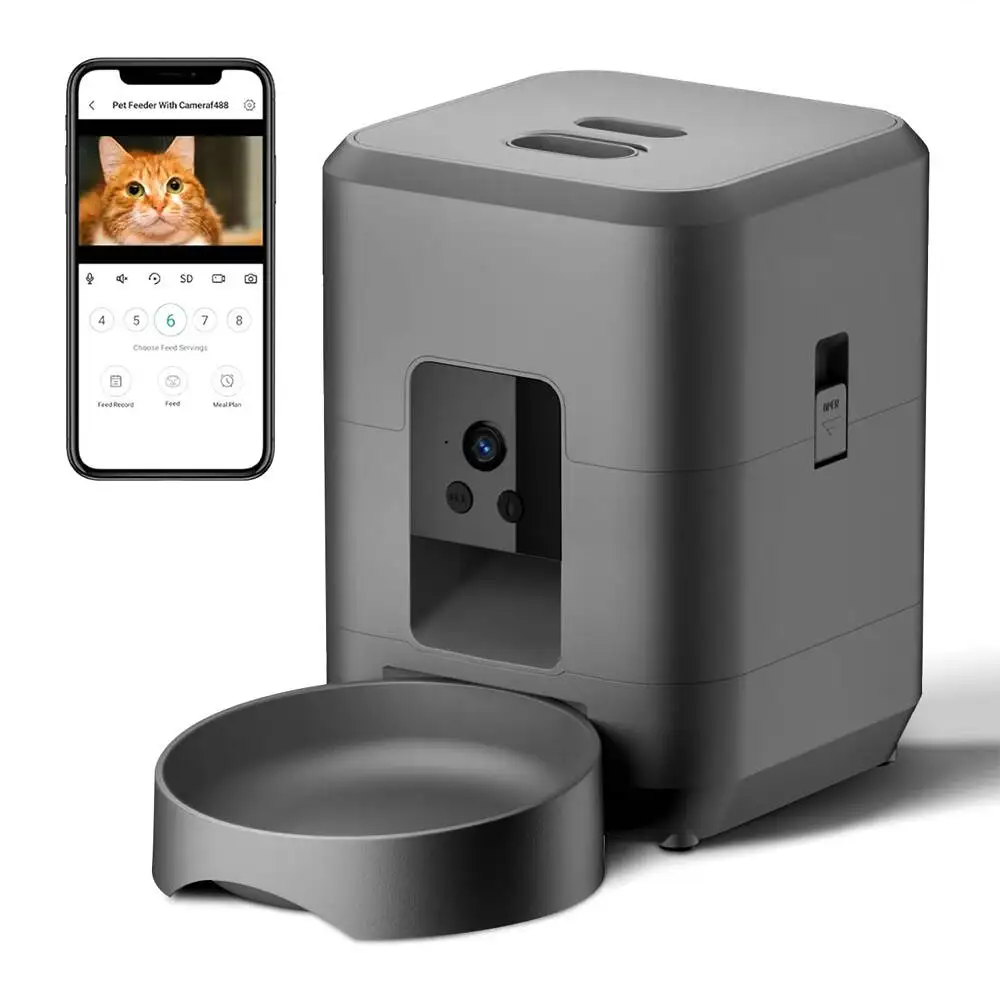Distributeur de nourriture automatique pour animaux de compagnie 2L avec caméra WiFi, USB, distributeur de nourriture intelligent pour chats, distributeur de nourriture lent pour chiens avec minuterie, distributeur de nourriture vidéo pour animaux...