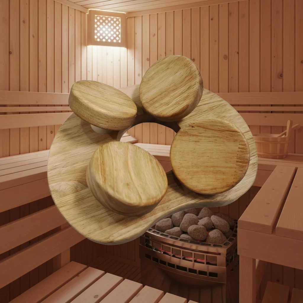 Holz-Saunakopfstütze mit drehbarer Scheibe, Sauna-Zubehör