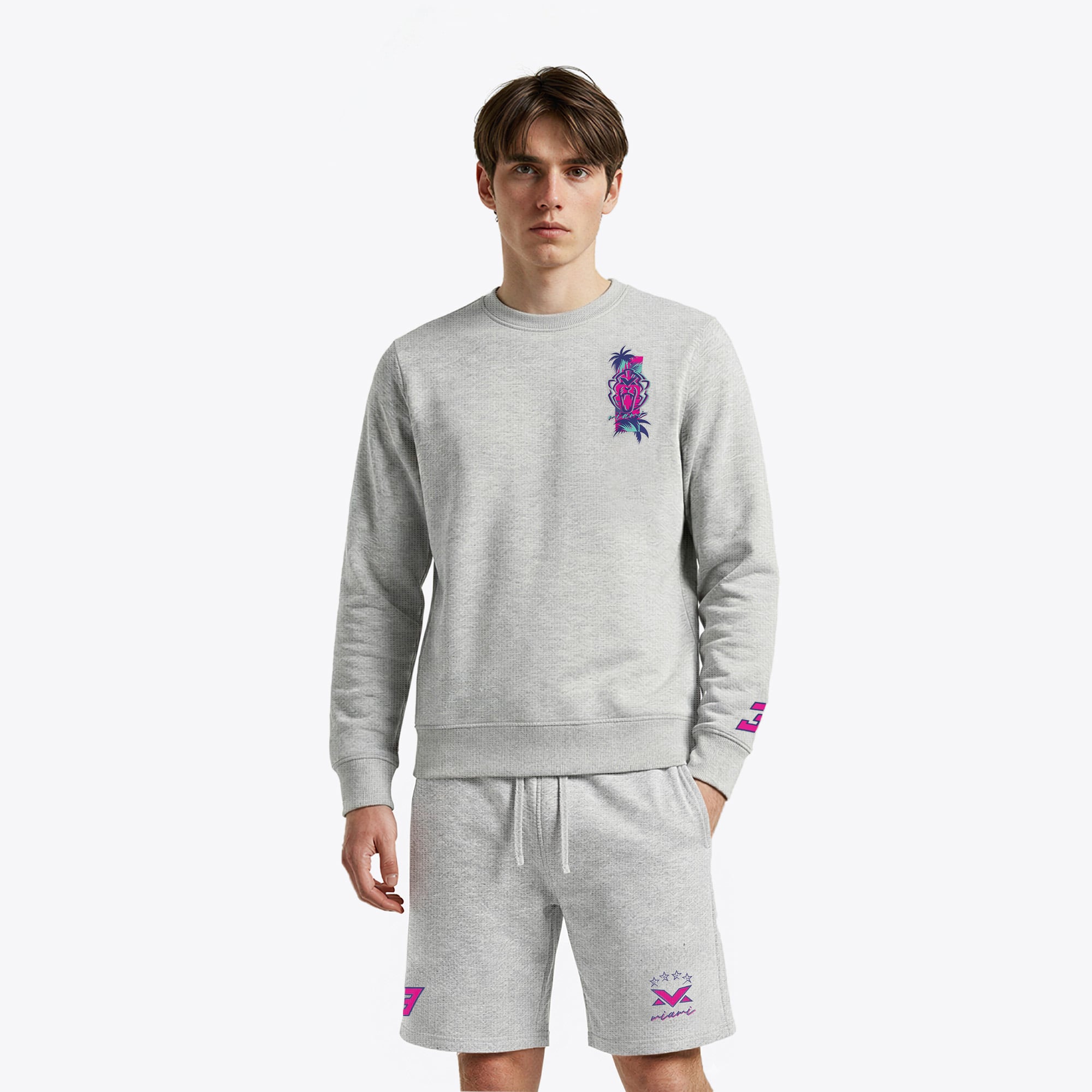 Sweat-shirt graphique Unleash the Lion Miami Palms - Gris - Homme Taille: S