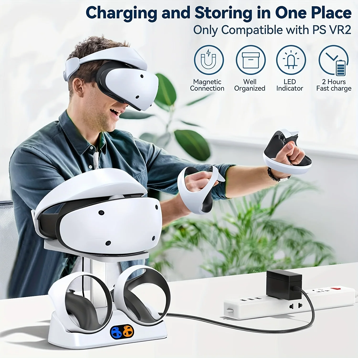 Charging Station Base for PSVR2 Controller VR Headset Display Stand Dual Handle Charge for PS VR2 Playstation VR2 Accessories