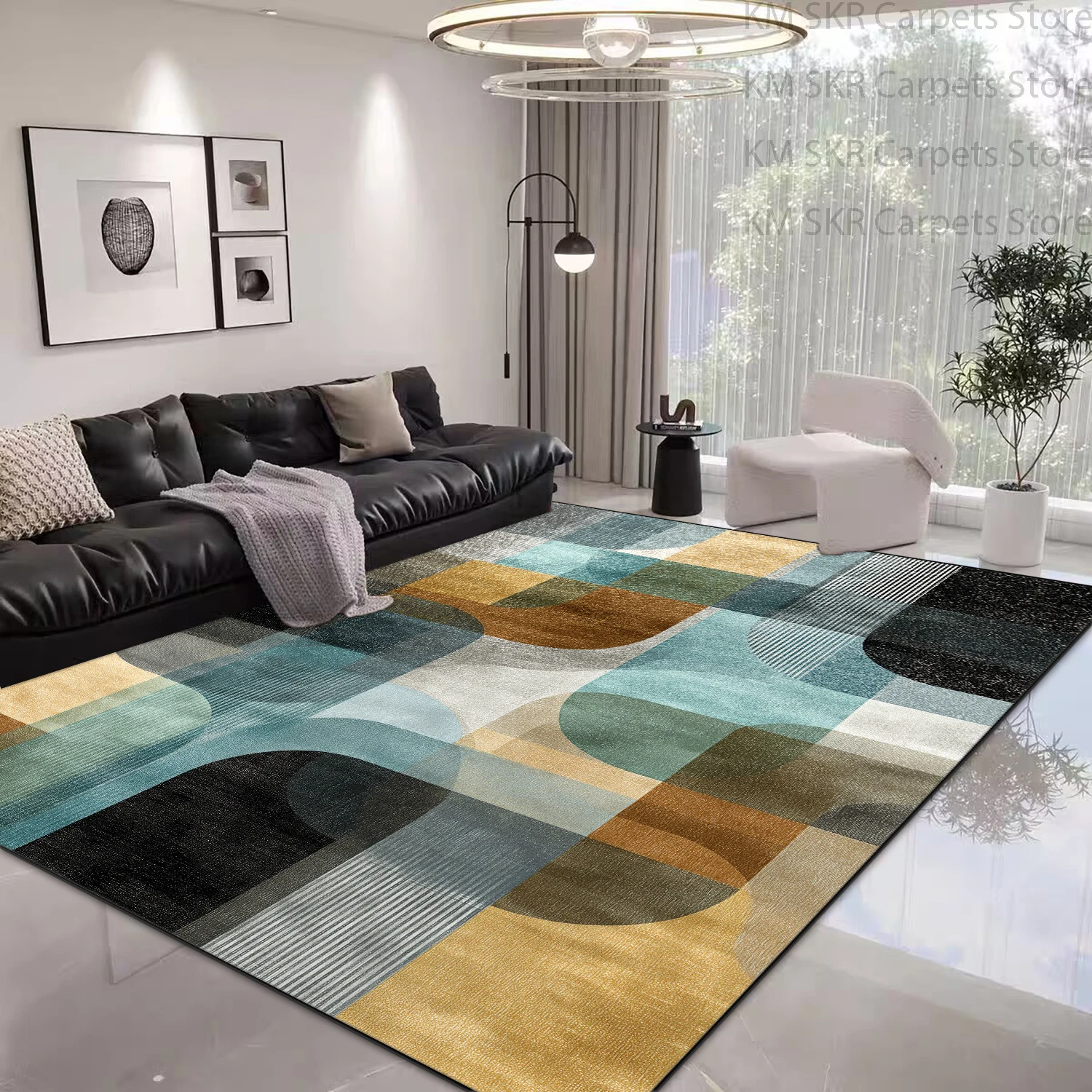 Blue Geometric Simple Style Living Room Sofa Carpets Antiskid Machine Washable Bedroom Kitchen Floor Mat Soft Plush Office Rug
