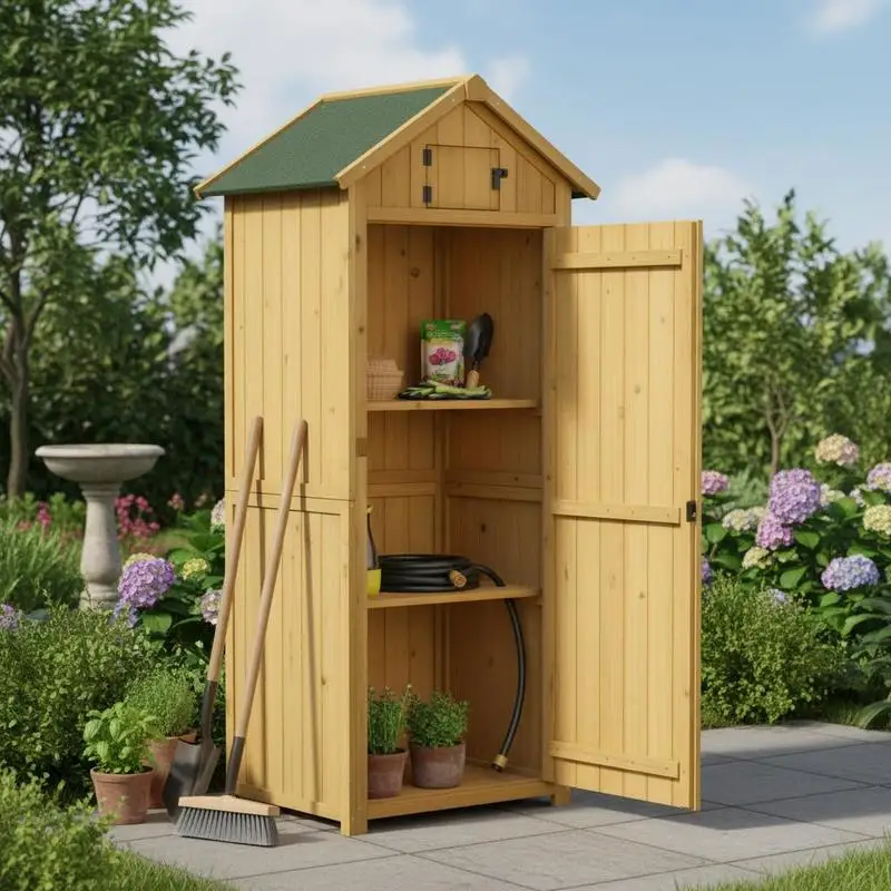 Abri de jardin en bois, abri à outils résistant aux intempéries, dimensions 77x54,2x179 cm, maison de jardin avec porte, toit en pente, armoire à outils avec étagères, abri de jardin pour jardin,