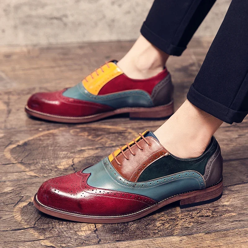 Luxusmarken-Herrenschuhe, Freizeitschuhe, modische formelle Herrenschuhe, Bullock Business-Büro-Club-Farbblock-Spitzschuhe, Oxford-Schuhe für Herren