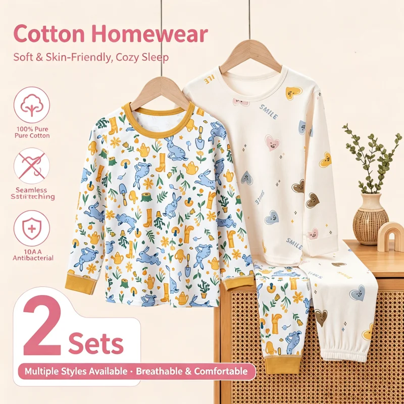 Ensemble de 2 pièces de vêtements imprimés pour enfants, automne-hiver, vêtements de mode pour garçons et filles, nouveaux pyjamas, sous-vêtements, vêtements pour enfants, vêtements de nuit chauds pour bébés