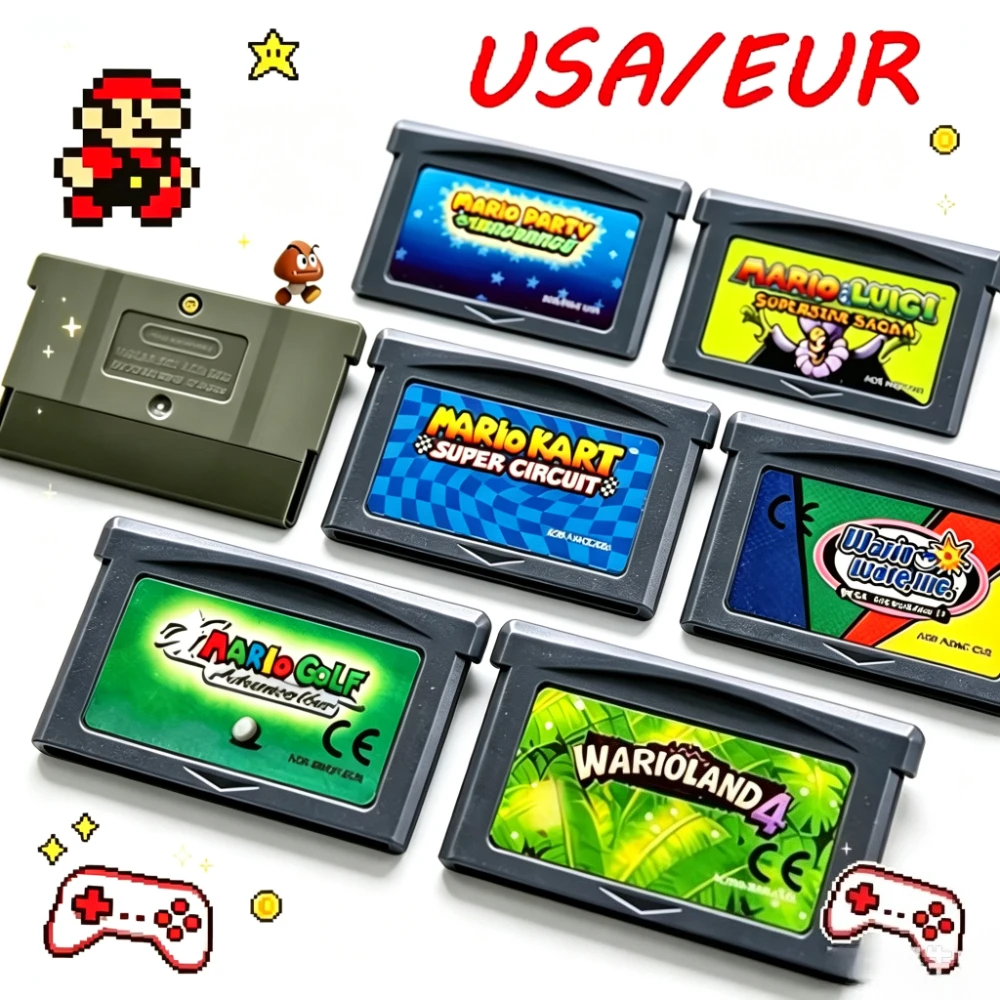 GBA Game Cartridge 32 Bit Video Game Console Card Series Super Advance Super Bros Kart For GBA/SP/DS Portable Game Console