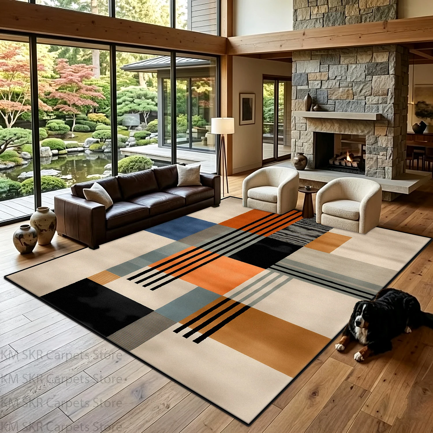 Nordic Geometric Block Style Living Room Sofa Carpet Non-slip Washable Bedroom Floor Mats Soft Fluffy Office Large Rug Custom
