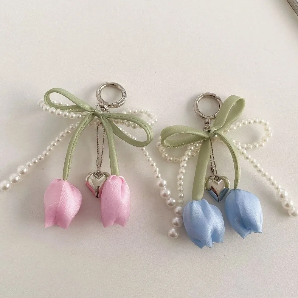 Accessoires de mode : Ruban, Perle, Dentelle, Nœud, Pendentif de téléphone portable style bijou tulipe, Breloque de sac DIY, Accessoires pour femmes