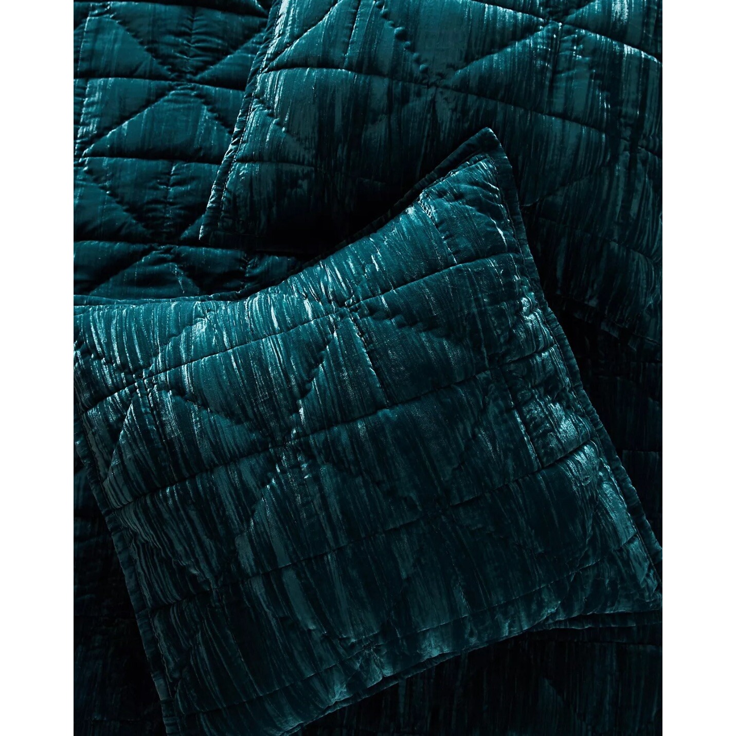 Anthropologie Bedding | Anthropologie Plush Crushed Velvet Quilted Euro Sham Pillow Bedding Turquoise | Color: Green | Size: Euro Sham