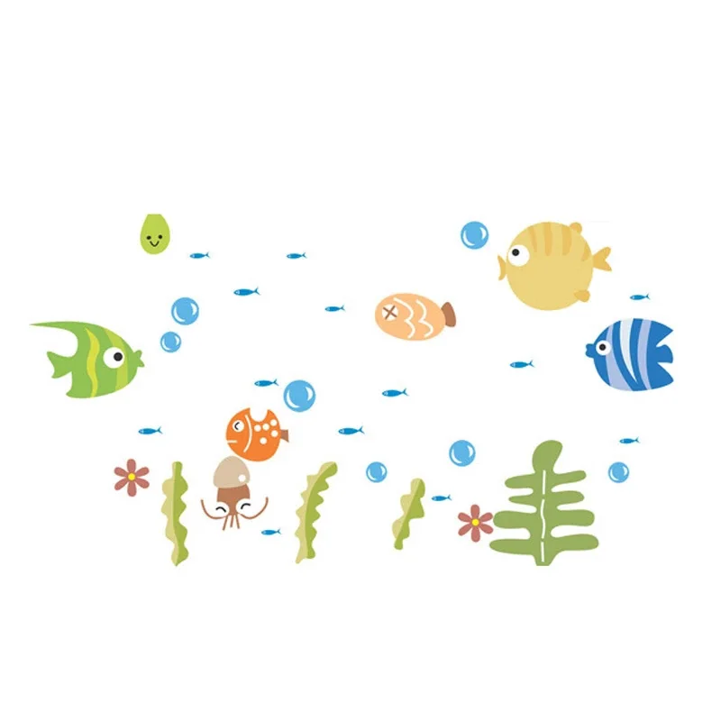 Cartoon Seeboden Fisch Blasen Schmeißen Wandtattoo Kinderzimmer Heimdekoration Badezimmer Deko Poster Aufkleber Wandbild Kunst Abziehbilder