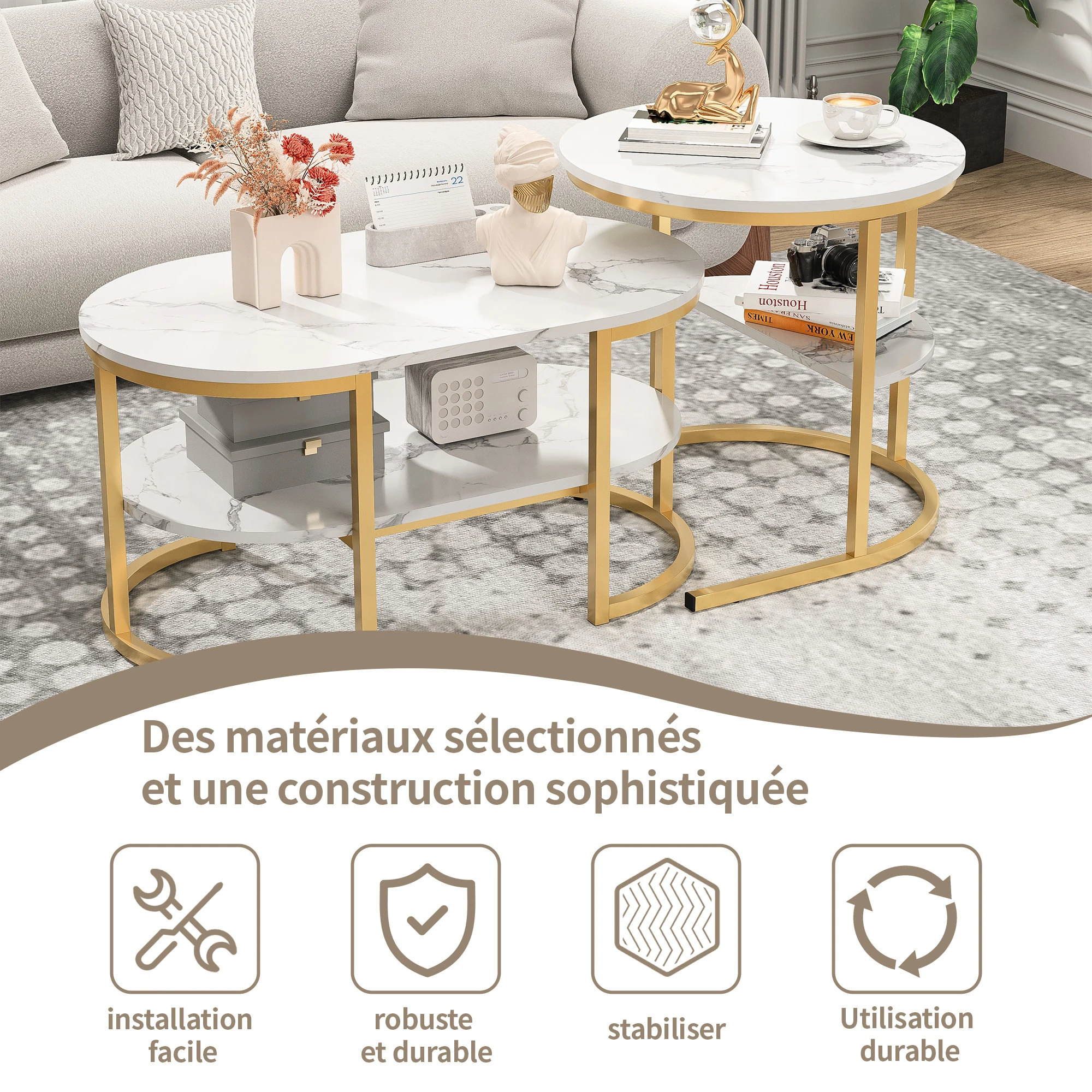 Anajqaqia 2-teiliges Satztisch-Set, moderne Sofa-Beistelltische mit Ablageflächen, platzsparende Möbel für Wohnzimmer und Schlafzimmer