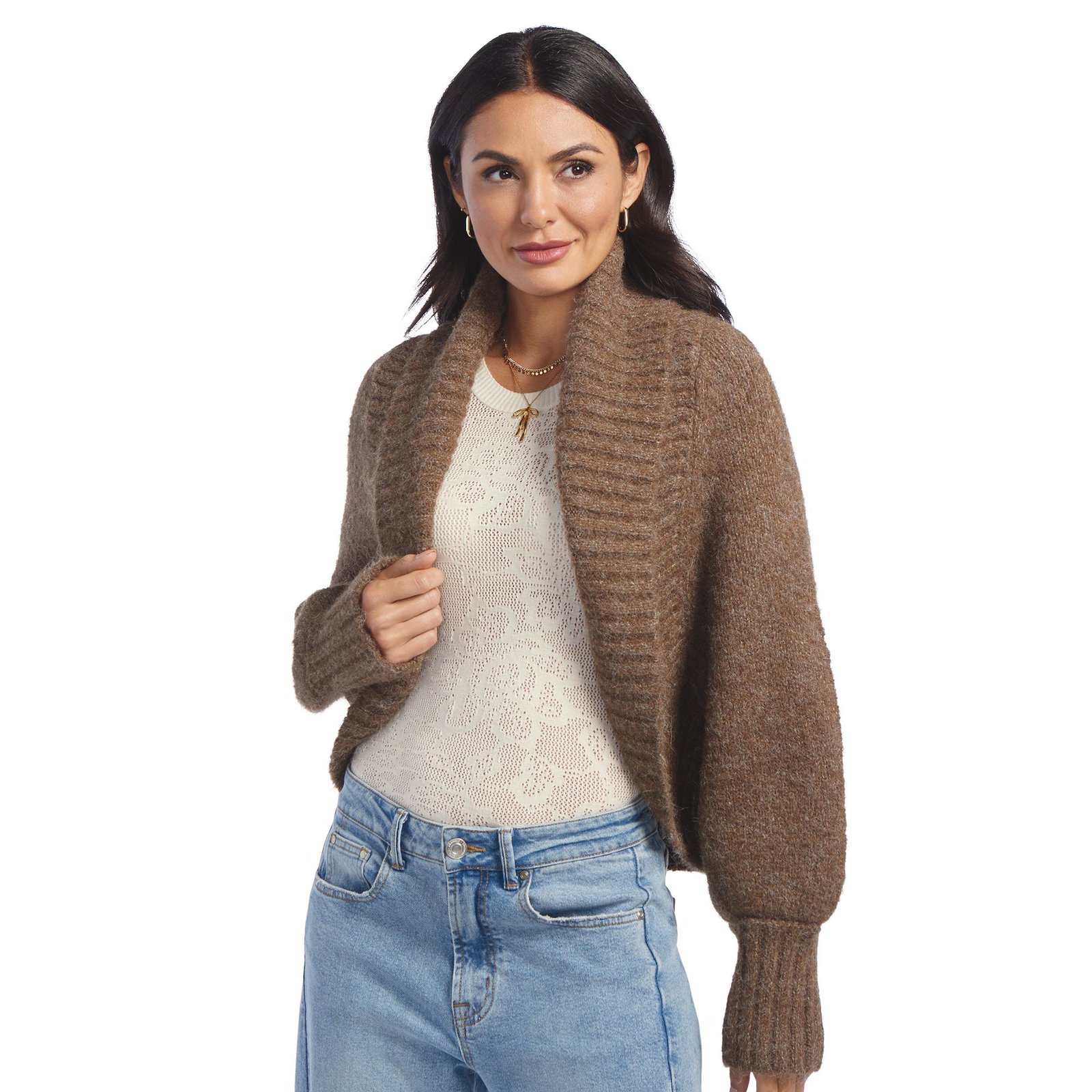 Masseys Shawl Collar Shrug (Women's) Casual in Ash Brown, Size 5X, Nylon/Polyester/Spandex