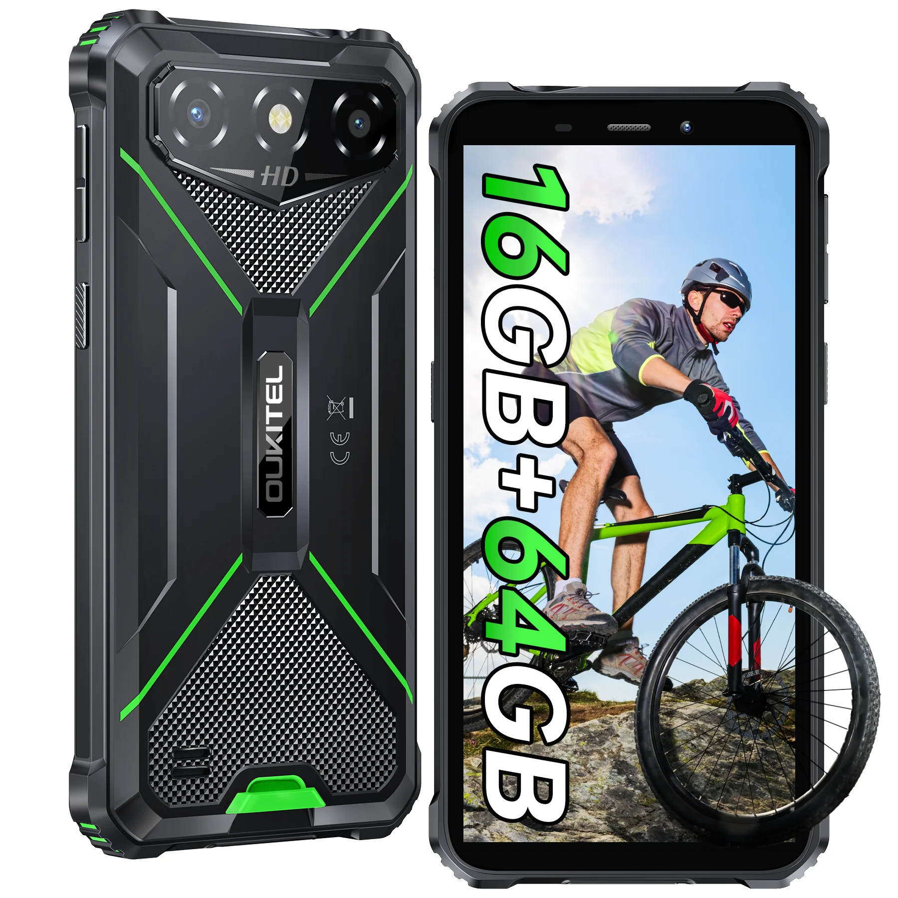 OUKITEL G3 Robustes Smartphone Entsperrt - 16GB+64GB, 6” HD-Display IP68/IP69K Robustes Android-Telefon, 6300mAh Akku 13MP